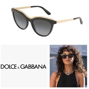 Dolce & Gabbana Sunglasses Black Glitter Gold Striped Frame (0DG4335-32188G)